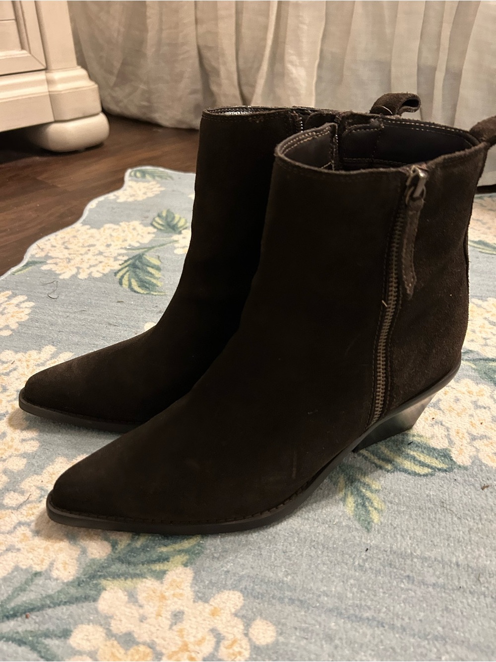 Women's Dark Brown Suede Ankle Boots with Side Zip